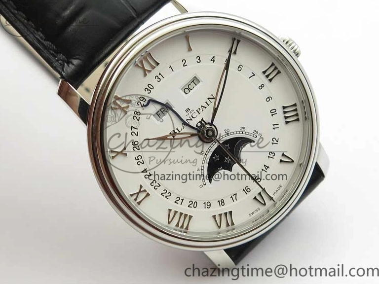 0128 MultiPurpose Villeret 6654 SS Complicated Function OMF 1:1 Best Edition White Dial on Black Leather Strap A6654 V 7901